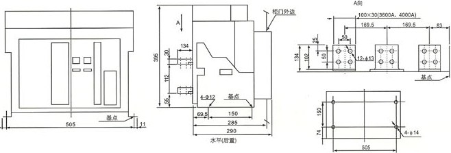 (SRW45-4000) 固定式斷路器安裝尺寸及外形尺寸